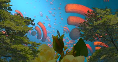 Soyut renkli arka plan, hayal gücü kavramı insan silueti.