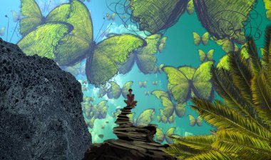 Tropikal yeşil yaprakları