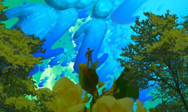 Soyut renkli arka plan, hayal gücü kavramı insan silueti.