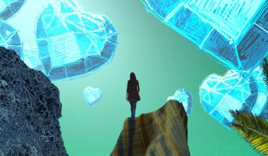 Soyut renkli arka plan, hayal gücü kavramı insan silueti.