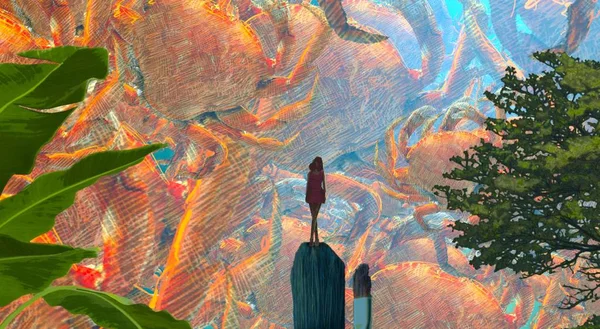 Menschliche Silhouette Auf Abstrakt Farbigem Hintergrund Imaginationskonzept — Stockfoto