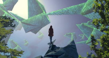 Çiçekli genç kadın.