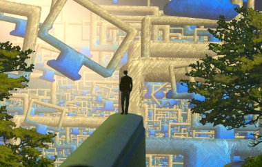 Soyut renkli arka plan, hayal gücü kavramı insan silueti.