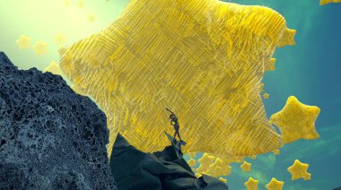 Soyut renkli arka plan, hayal gücü kavramı insan silueti.