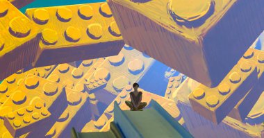 Soyut renkli arka plan, hayal gücü kavramı insan silueti.