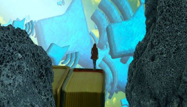 Soyut renkli arka plan, hayal gücü kavramı insan silueti.