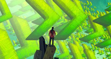 Soyut renkli arka plan, hayal gücü kavramı insan silueti.