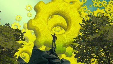 Soyut renkli arka plan, hayal gücü kavramı insan silueti.