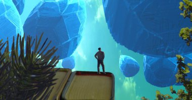 Soyut renkli arka plan, hayal gücü kavramı insan silueti.