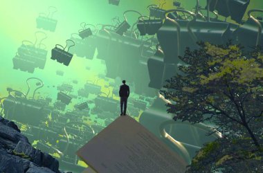 Soyut renkli arka plan, hayal gücü kavramı insan silueti.