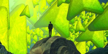 Soyut renkli arka plan, hayal gücü kavramı insan silueti.