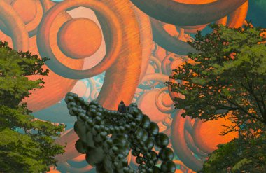 Soyut renkli arka plan, hayal gücü kavramı insan silueti.