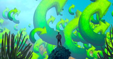 Soyut renkli arka plan, hayal gücü kavramı insan silueti.