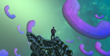 Soyut renkli arka plan, hayal gücü kavramı insan silueti.