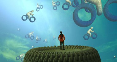 Soyut renkli arka plan, hayal gücü kavramı insan silueti.