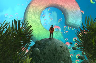 Soyut renkli arka plan, hayal gücü kavramı insan silueti.