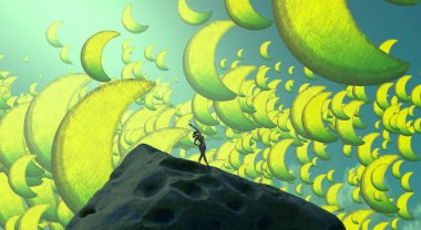 Soyut renkli arka plan, hayal gücü kavramı insan silueti.