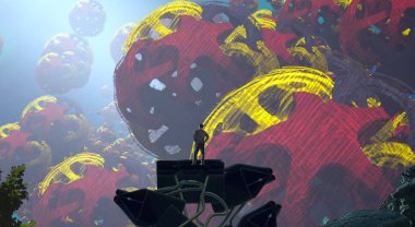 Soyut renkli arka plan, hayal gücü kavramı insan silueti.