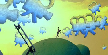 Soyut renkli arka plan, hayal gücü kavramı insan silueti.