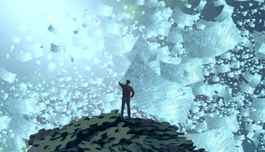 Soyut renkli arka plan, hayal gücü kavramı insan silueti.