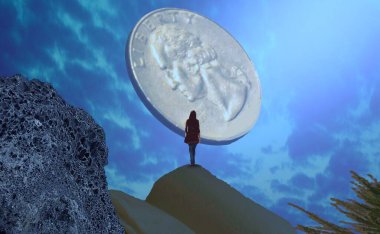 Soyut renkli arka plan, hayal gücü kavramı insan silueti.