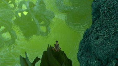 Soyut renkli arka plan, hayal gücü kavramı insan silueti.