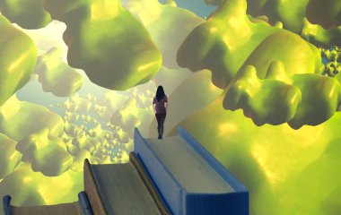 Soyut renkli arka plan, hayal gücü kavramı insan silueti.