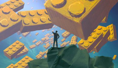 Soyut renkli arka plan, hayal gücü kavramı insan silueti.