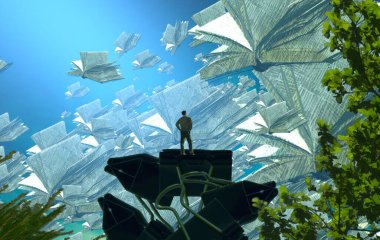 Soyut renkli arka plan, hayal gücü kavramı insan silueti.