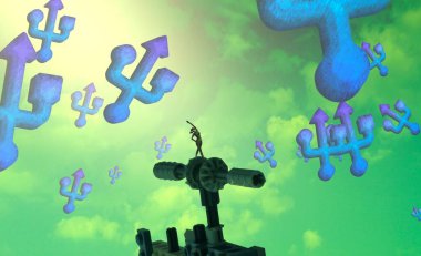 Soyut renkli arka plan, hayal gücü kavramı insan silueti.