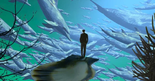 Soyut renkli arka plan, hayal gücü kavramı insan silueti.