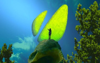 Soyut renkli arka plan, hayal gücü kavramı insan silueti.