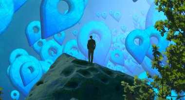 Soyut renkli arka plan, hayal gücü kavramı insan silueti.