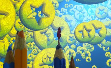 Soyut renkli arka plan, hayal gücü kavramı insan silueti.