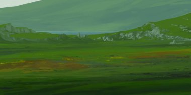 Guaj veya akrilik boyalar ile çizim dağların Manzara