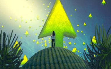 Soyut renkli arka plan, hayal gücü kavramı insan silueti.