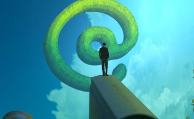 Soyut renkli arka plan, hayal gücü kavramı insan silueti.