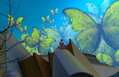 Soyut renkli arka plan, hayal gücü kavramı insan silueti.