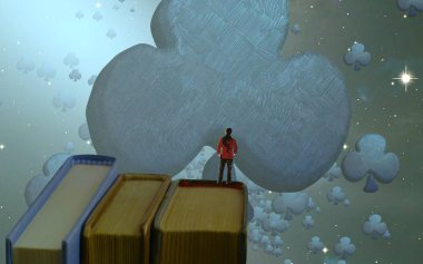 Soyut renkli arka plan, hayal gücü kavramı insan silueti.