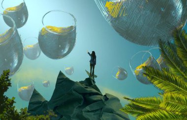 Soyut renkli arka plan, hayal gücü kavramı insan silueti.