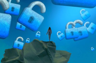 Soyut renkli arka plan, hayal gücü kavramı insan silueti.