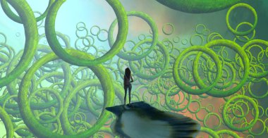 Soyut renkli arka plan, hayal gücü kavramı insan silueti.