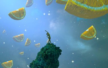 Soyut renkli arka plan, hayal gücü kavramı insan silueti.