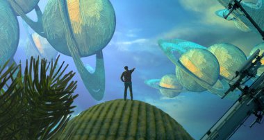 Soyut renkli arka plan, hayal gücü kavramı insan silueti.