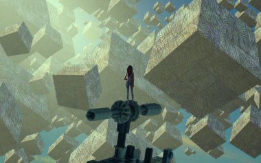 Soyut renkli arka plan, hayal gücü kavramı insan silueti.