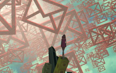 Soyut renkli arka plan, hayal gücü kavramı insan silueti.