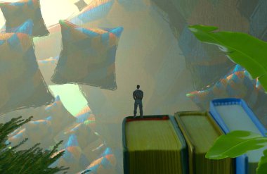 Soyut renkli arka plan, hayal gücü kavramı insan silueti.