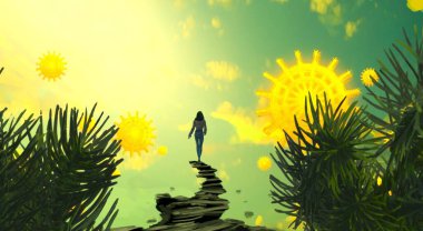 Soyut renkli arka plan, hayal gücü kavramı insan silueti.