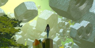 Soyut renkli arka plan, hayal gücü kavramı insan silueti.