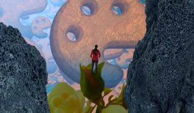 Soyut renkli arka plan, hayal gücü kavramı insan silueti.